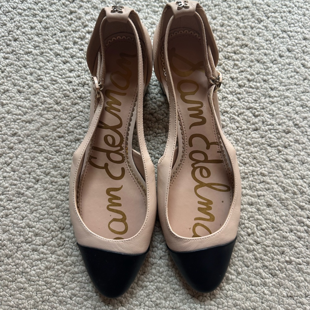 Sam Edelman Black and Cream Block Heels with Classic Design (Chanel inspired)